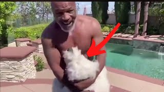 Mike Tyson show off his weapons BUT what the Dog doin?
