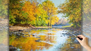 Painting a Fall Landscape with Acrylics &quot;Autumn stream&quot; | Пишем осенний пейзаж акрилом