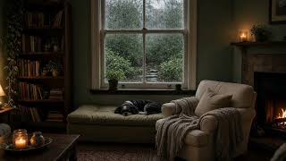 Rain & Fireplace Ambience for Relaxation | Cozy Cottage with a Sleeping Dog | 3 Hours