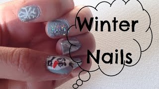 Olaf, snowflakes, and striped winter nail tutorial