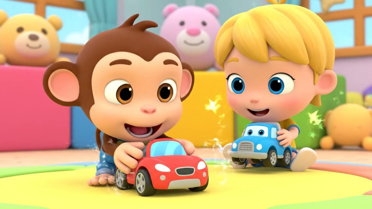 Шаловливая обезьянка перемешала все игрушечные машинки | Забавная песенка для малышей | Детские с...