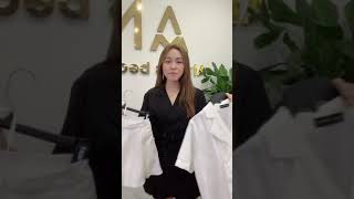 Set Áo Cổ Vest Chân Váy Lót Quần 2 Màu Trắng Đen Siêu Xinh