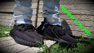 yeezy 350 v2 triple black on feet