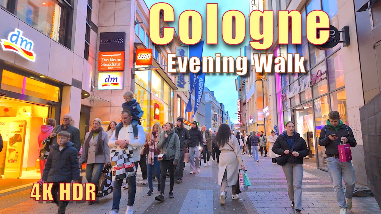 Cologne Germany 4K HDR Evening Walk - City Center & Rhine River Tour 2026