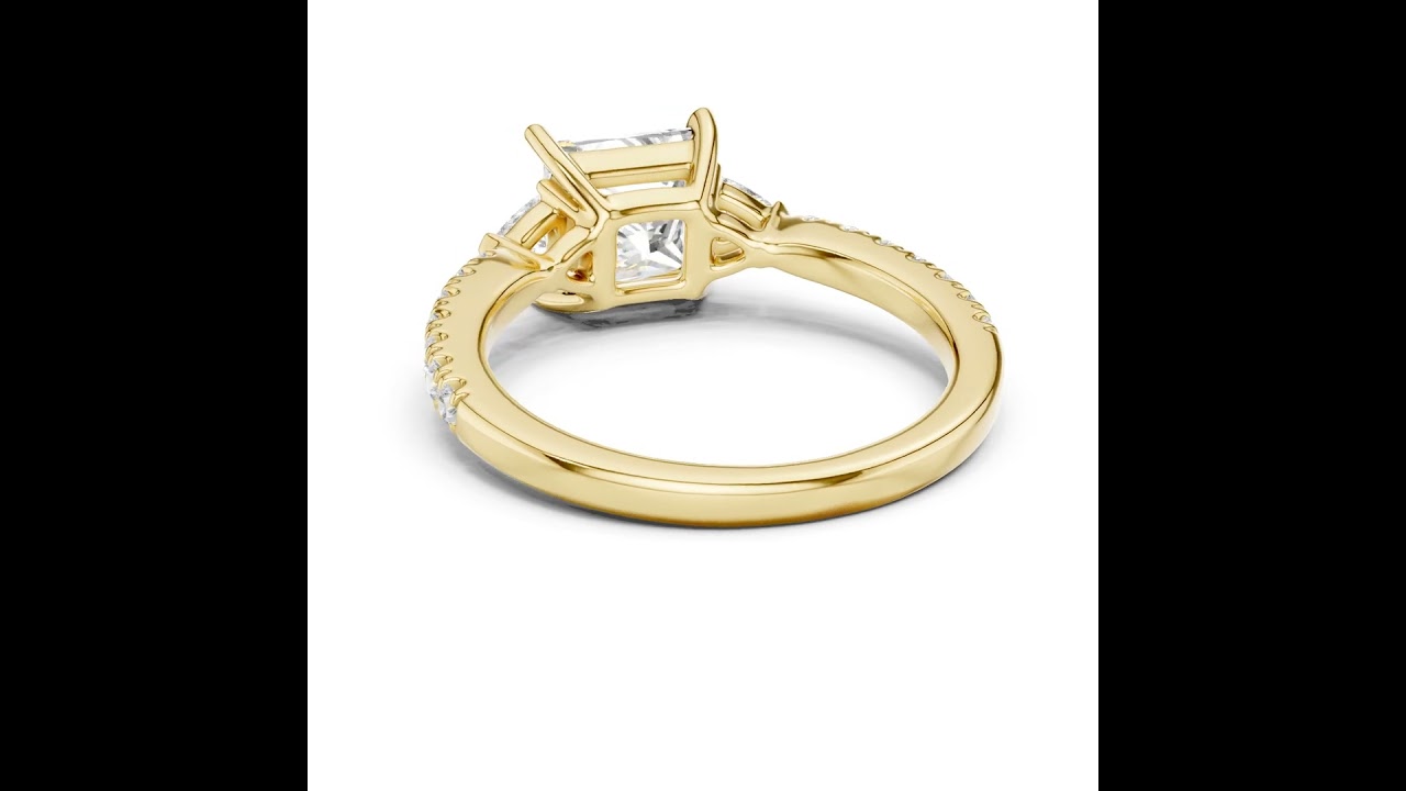 Pave Set Princess Cut Three Stone Engagement Ring