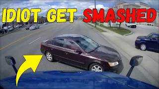 IDIOT LEARNS WHY HE SHOULDN'T CUT OFF A SEMI TRUCK DRIVER.