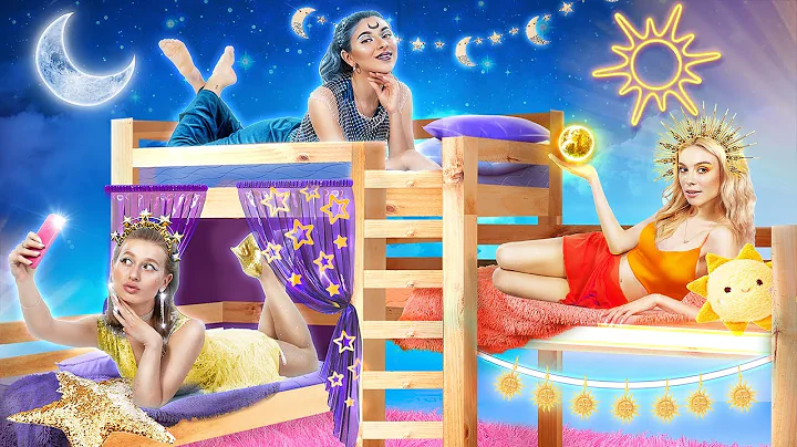 We Build a Bunk Bed for Triplets! Moon Girl, Sun G...
