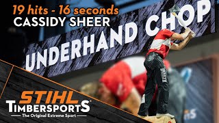 19 hits in 16 seconds for Cassidy Sheer's PERSONAL BEST Underhand Chop by STIHLTIMBERSPORTS 246 views 3 weeks ago 1 minute, 21 seconds