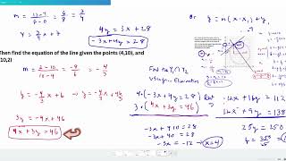 Finding the slopes of two lines given 2 points each then using elimination to find the intersection