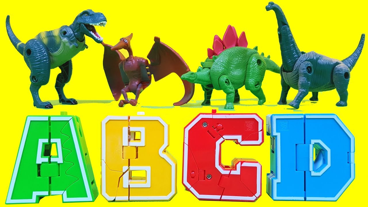 Abcd Dino Stegosaurus Tyrannosaurus Pteranodon Brachiosaurus Robot Toys Learn Dinosaur Abc Youtube