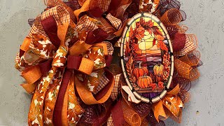 Part One Oval Sign Orange and Burgundy Pumpkins Deco Mesh Wreath |Hard Working Mom |How to