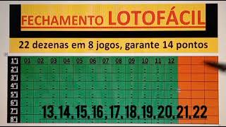 Fechamento Lotofácil - 22 Dezenas 8 Jogos