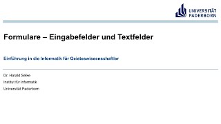 EIG: Formulare – Eingabefelder und Textfelder