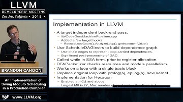 2015 LLVM Developers’ Meeting: B. Cahoon “Implementation of Swing Modulo Scheduling..."