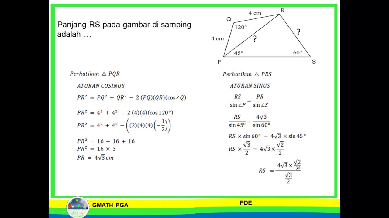 SOAL UN ATURAN SINUS COSINUS_TRIGONOMETRI PART 3 YouTube SOAL UN ATURAN SINUS COSINUS_TRIGONOMETRI PART 3 YouTube