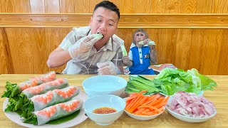 CUTIS MUKBANG! Meat salad rolls served with vegetables and fruits