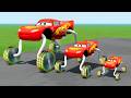 Big and Small Versions of McQueen With Chainsaw Wheels Battling A Train - Beaming McQueen Funny