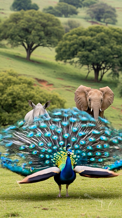 Peafowl bird sound 🦚 Elephant Trumpets Loudly, Peacock Opens Feathers – Rhino's Reaction Is Amazing!