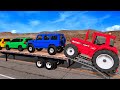 Double Flatbed Trailer Truck vs Speedbumps Train vs Cars | Tractor vs Train Beamng.Drive #15