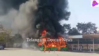 Electric TSRTC Bus Caught Huge Fire at Secunderabad Cantonment Bus Depot