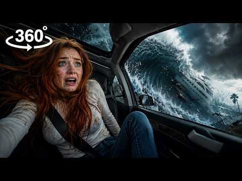 VR 360 TORNADO & TSUNAMI: Car Lifted Into Storm, Yacht Wave & Sinking