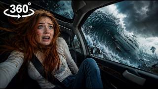 VR 360 TORNADO & TSUNAMI: Car Lifted Into Storm, Yacht Wave & Sinking