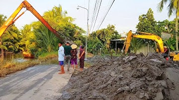 CẬN CẢNH HAI XE CUỐC KUBE MÚC ĐẤT KHỦNG cần cẩu xáng cạp xáng dây xe xúc