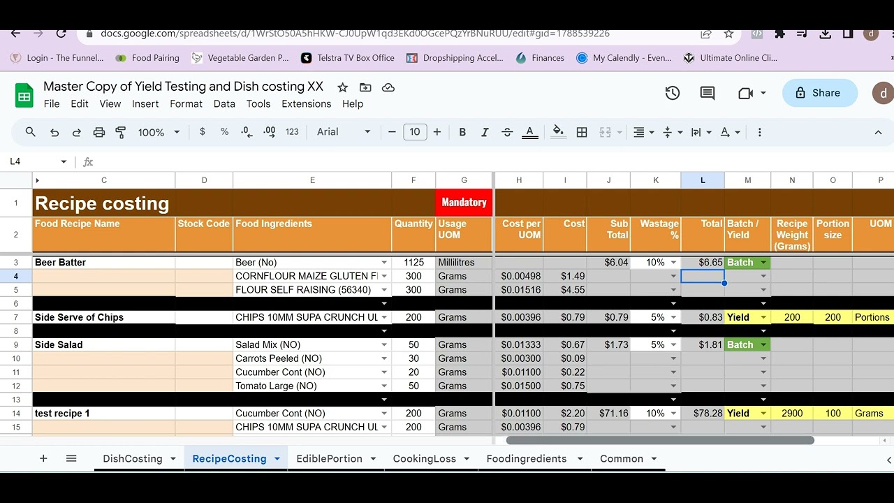 Recipe Costing: The Ultimate Tool for Calculating Food Cost, Wages & Recipe Pricing