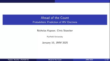 Ahead of the count: Probabilistic predictions of IRV elections. JMM 2025