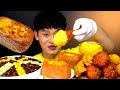 ASMR 꾸덕한 치즈 짜왕과 양념치킨 닭다리 통치즈스팸 먹방~!Cheese Black Bean Noodles With 🧀 Spam Sweet Chicken legs MuKbang