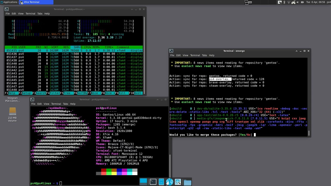 Gentoo on PS4, upgrade to latest software version, profile 17.1