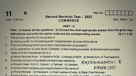 11th std commerce second revision exam question paper 2023 Erode district