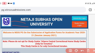 NSOU PG Admission 2020_21 (M.A/M.Sc/M.Com) Netaji subhas open university