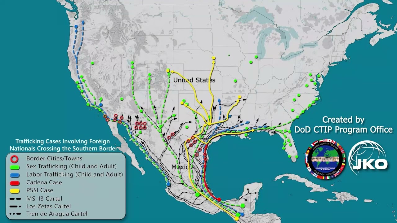 DoD CTIP Map of Human Trafficking Routes Across U.S. Southern Border