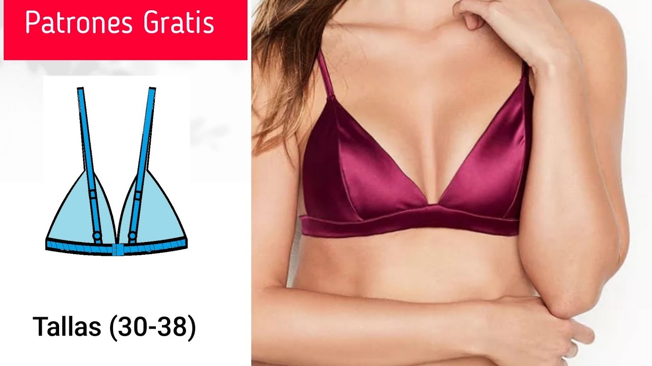 Cómo hacer un Bralette triángulo en tela Satin paso a paso| descarga los patrones Gratis