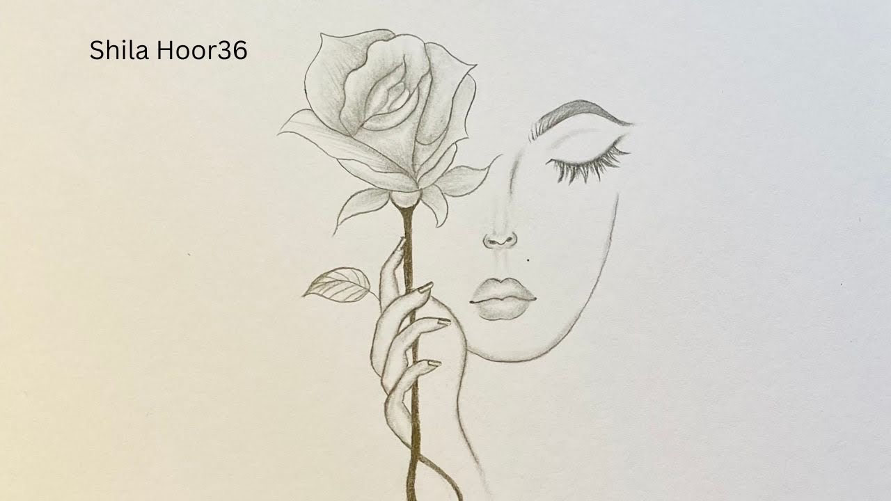 Drawing hidden girl face with rose flowers 🌹 step by step pencil