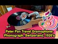 Antique brown peter pan travel gramophone phonograph  switzerland 1920s gre066
