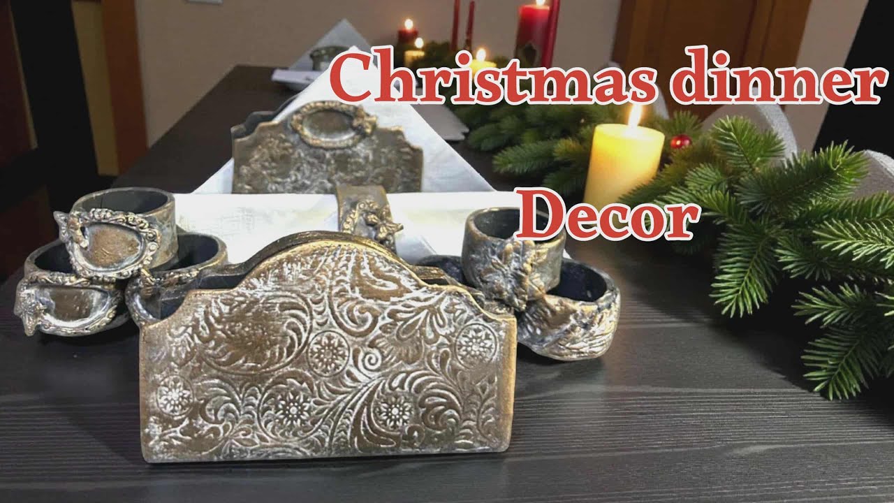 Εντυπωσιακό γιορτινό σετ τραπεζιού από πηλό.DIY Vintage χαρτοπετσετοθηκη κ κρίκοι για τις πετσέτες .