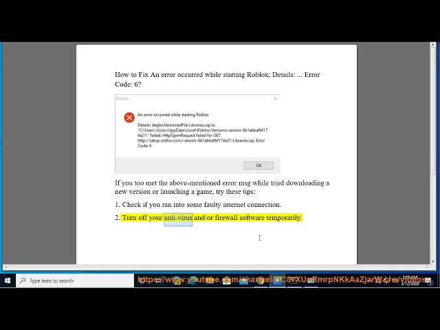 Fix An Error Occurred While Starting Roblox Details Error Code 6 Youtube - an error occurred while starting roblox details httpgetstring