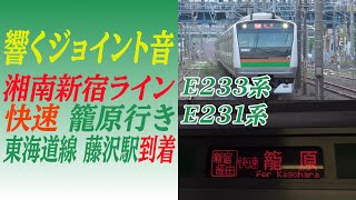 【響くジョイント音】湘南新宿ラインE233系・E231系快速籠原行き 東海道線藤沢駅到着