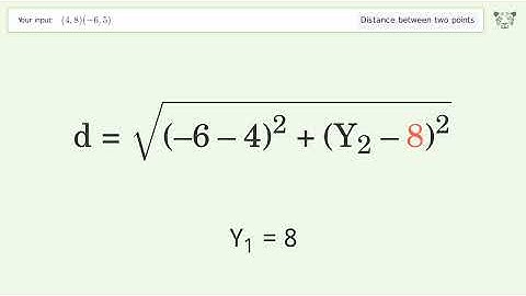Find the distance between two points p1 (4,8) and p2 (-6,5): Step-by-Step Video Solution