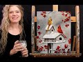 How to Paint WINTER BIRDHOUSE CARDINALS with Acrylic - Paint and Sip at Home - Step by Step Tutorial