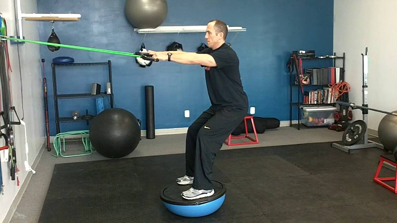 Standing Rows with Band on Bosu - YouTube