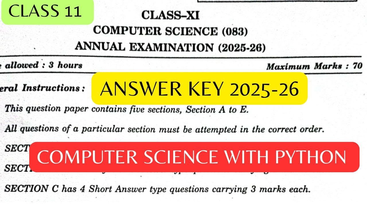 Answer Key Class 11 Computer Science with Python 2025-26 | Class 11 ...