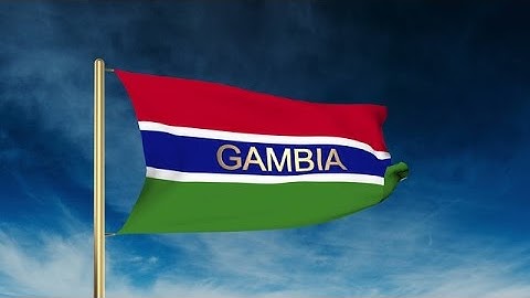 Gambia Flag Slider Style With Title. Waving In The Wind With Cloud Background An Stock Animation