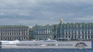 Footage View from the Neva River in the Hermitage Palace Pleasure boats on the river rolled tourists