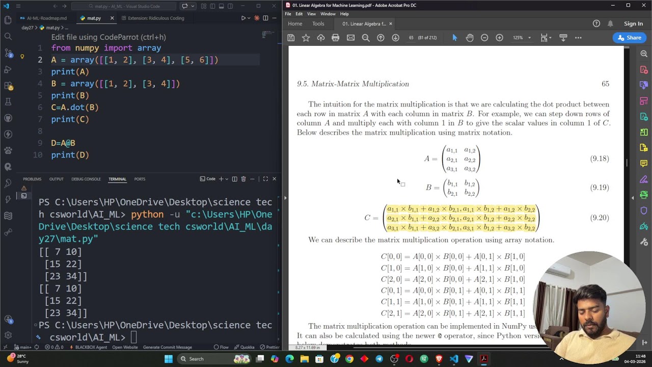 Learning AI From Zero –Vector & Matrices | Live Study With Me | Day 27