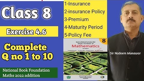 Class 8 Exercise 4.6 NBF Maths Ex 4.6 insurance policy | Define Premium | Sir Nadeem Munawar
