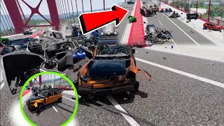 Massive Spike Strip Pileup Car Crashes #37- BeamNG Drive | Crash Boom Punk