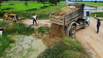 First Start Amazing PROJECT!! LANDFILL Delete Deep Land In Flooded Area Use D20A Dozer & 5Ton Truck.